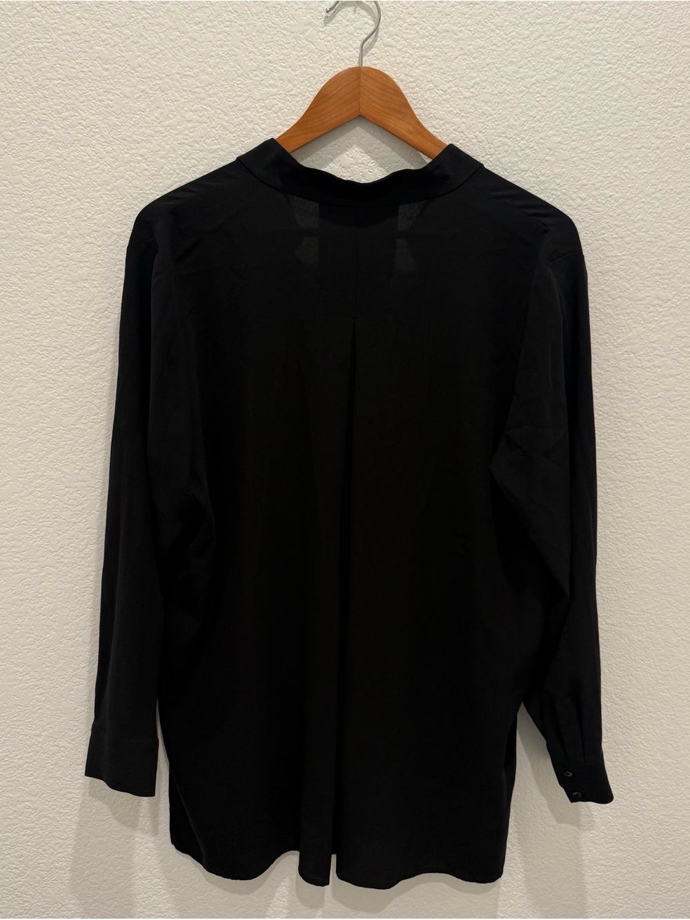 Eileen Fisher 100% Silk Georgette Crepe Stand Collar Tunic Blouse Black - Picture 5 of 5